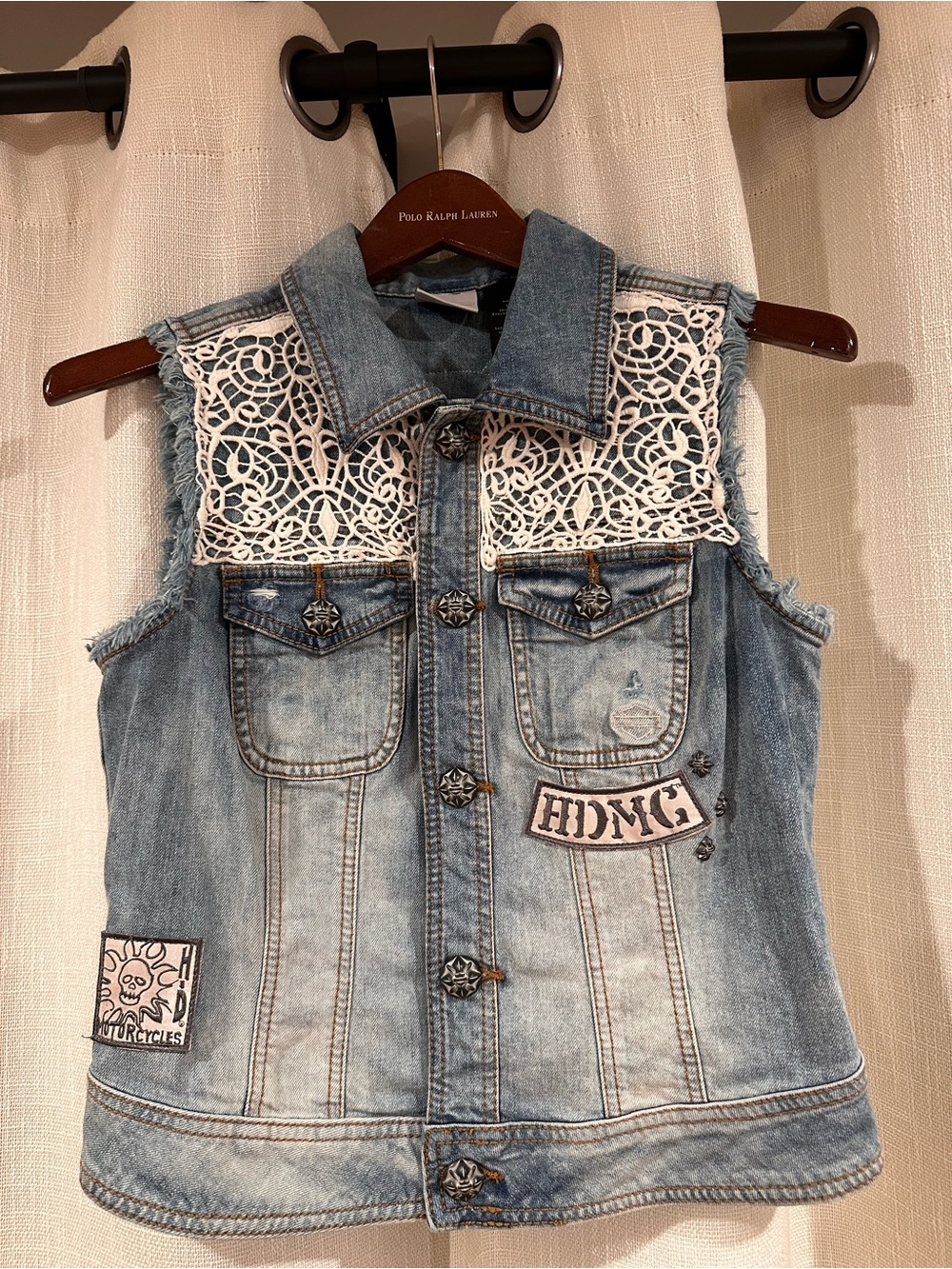 Harley Davidson Denim Lace-Trim Vest